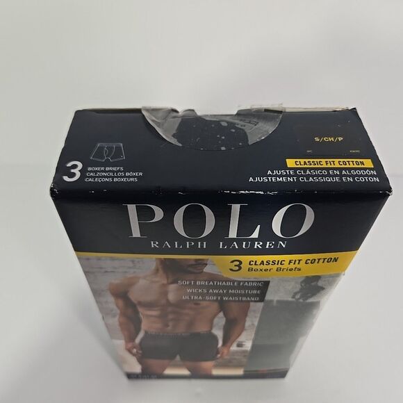 POLO RALPH LAUREN MENS SMALL CLASSIC FIT COTTON BOXER BRIEFS 3 PACK UNDERWEAR S - Picture 2 of 3